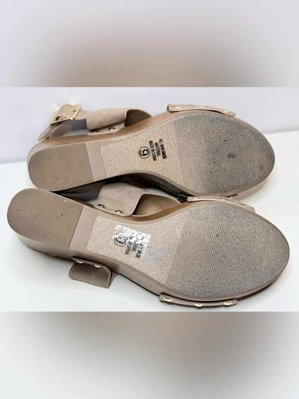 Cityclassified Boho Taupe Suede Knotted Wedge Buckle Slingback Sandals Size 9